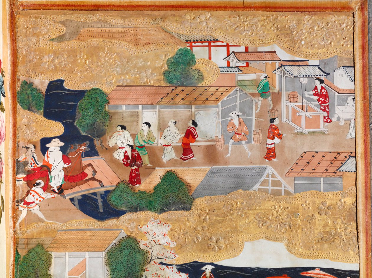 Osakazu Byobu - japonské osmipanelové skládací plátno (malba) od Japanese School