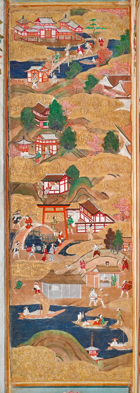 Osakazu Byobu - japonské osmipanelové skládací plátno (malba) od Japanese School