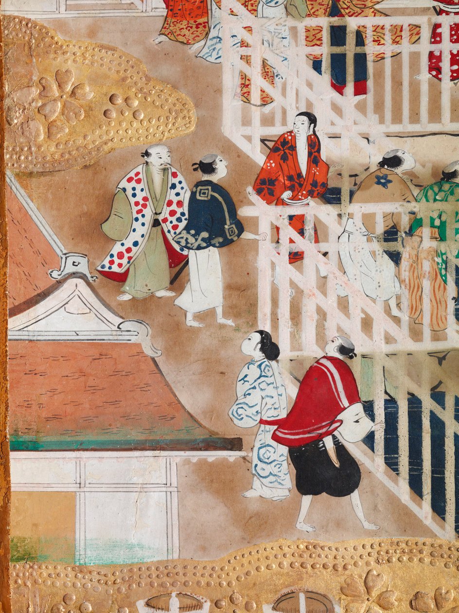 Osakazu Byobu - japonské osmipanelové skládací plátno (malba) od Japanese School