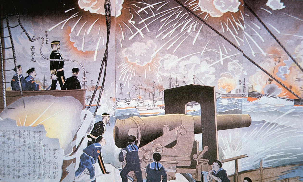 Obraz bitvy na řece Yalu v září od Japanese School