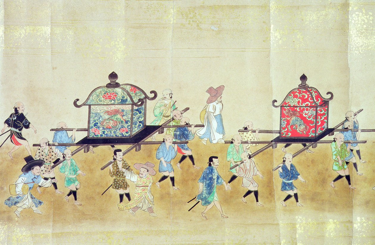 Část šestého korejského velvyslanectví v Japonsku v době nástupnictví Tokugawa Ietsuna v roce 1651, možná Kano Masanobu (1625-94) 1655-57 (svitkový obraz) (viz také 120822 & 120823) od Japanese School
