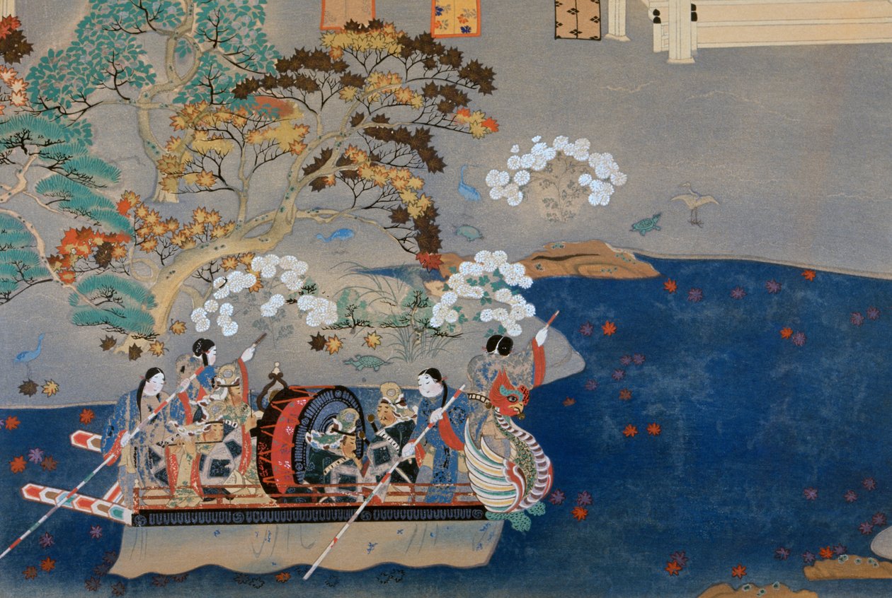 Veslice, ilustrace pro Eiga Monogatari (Příběh nádhery), od Akazome Emona (asi 956-1041). Japonsko od Japanese School