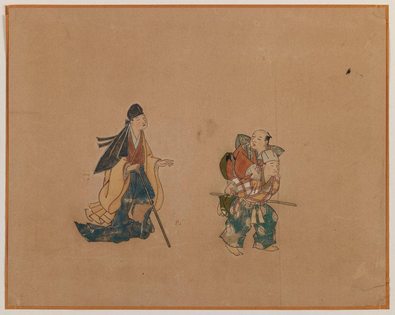 Samuraj a dva slepci, malba listů alba (inkoust a barva na papíře) od Japanese School