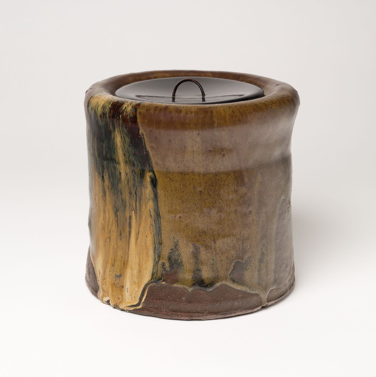 Satsuma-Ware Water Jar (Mizusashi) (glazovaná kamenina s lakovaným víčkem) od Japanese School
