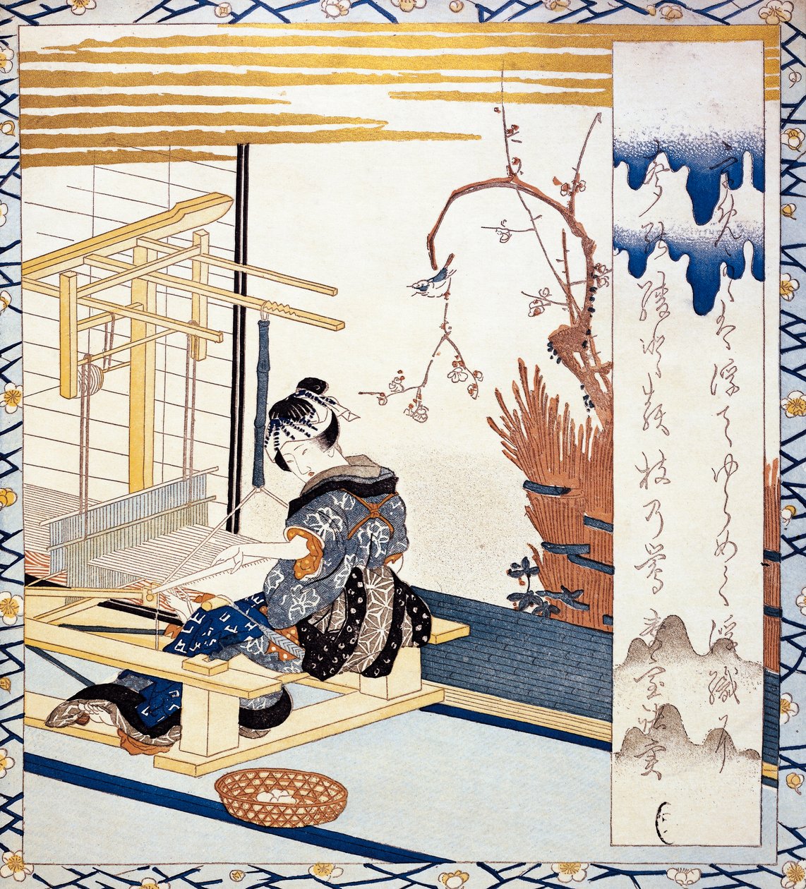 Tkaní hedvábí, ilustrace od japonských žen od Japanese School