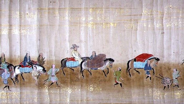 Šesté korejské velvyslanectví v Japonsku v Meireki 1 v době nástupnictví Tokugawy Ietsuny v roce 1651, pravděpodobně Kano Masunobu (1625-94) (svitek) (detail) od Japanese School