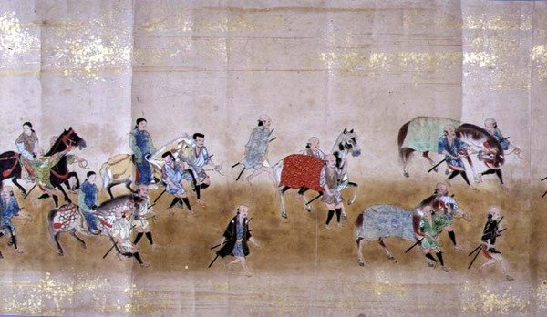 Šesté korejské velvyslanectví v Japonsku v Meireki 1 v době nástupnictví Tokugawy Ietsuny v roce 1651, pravděpodobně Kano Masunobu (1625-94) (svitek) (detail) od Japanese School