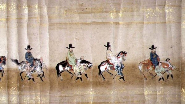 Šesté korejské velvyslanectví v Japonsku v Meireki 1 v době nástupnictví Tokugawy Ietsuny v roce 1651, pravděpodobně Kano Masunobu (1625-94) (svitek) (detail) od Japanese School