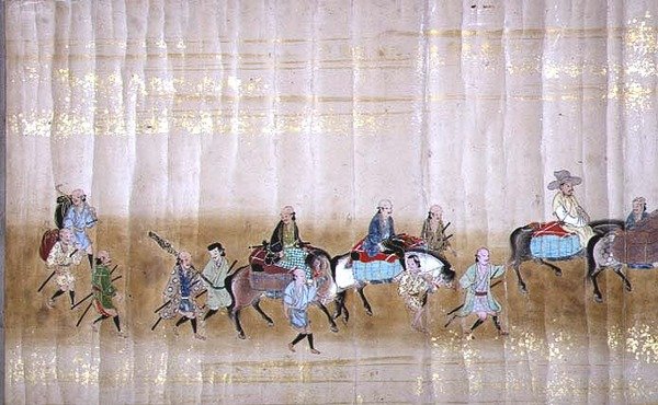 Šesté korejské velvyslanectví v Japonsku v Meireki 1 v době nástupnictví Tokugawa Ietsuny v roce 1651, pravděpodobně Kano Masunobu (1625-94) (svitková malba) (detail) (viz také 120832) od Japanese School