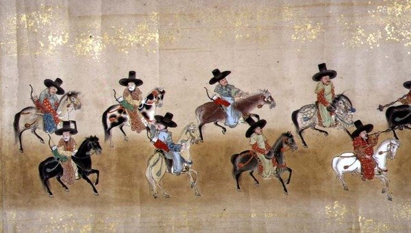 Šesté korejské velvyslanectví v Japonsku v Meireki 1 v době nástupnictví Tokugawa Ietsuny v roce 1651, pravděpodobně Kano Masunobu (1625-94) (svitkový obraz) od Japanese School
