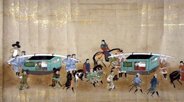 Šesté korejské velvyslanectví v Japonsku v Meireki 1 v době nástupnictví Tokugawa Ietsuny v roce 1651, pravděpodobně Kano Masunobu (1625-94) (svitková malba) (detail) (viz také 79781) od Japanese School