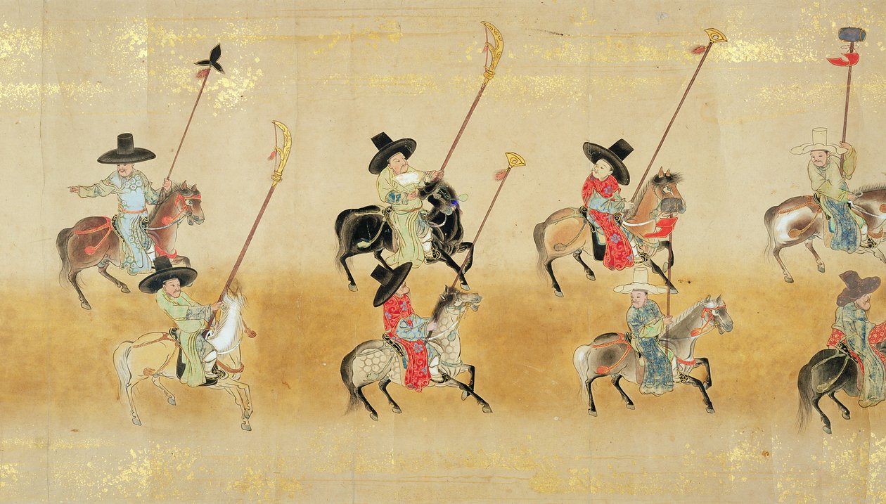 Šesté korejské velvyslanectví v Japonsku v Meireki 1 v době nástupnictví Tokugawa Ietsunas v roce 1651, pravděpodobně Kano Masunobu (1625-94) (svitková malba) (detail) (viz také 79778) od Japanese School