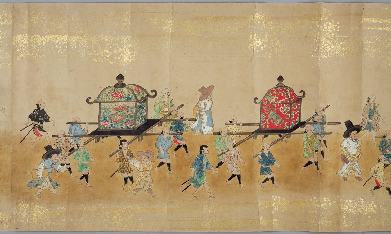 Šesté korejské velvyslanectví v Japonsku v Meireki 1 v době nástupnictví Tokugawa Ietsunas v roce 1651, pravděpodobně Kano Masunobu (1625-94) (svitková malba) (detail) (viz také 79774 & 120823) od Japanese School