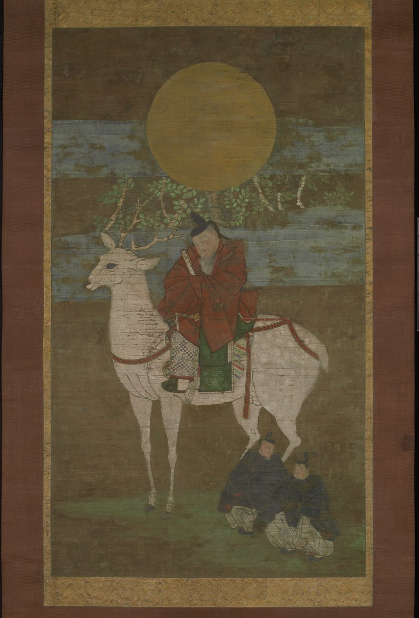 Odchod z Kashimy (Božstvo Kasuga out), konec 14. století (závěsný svitek: inkoust, barva a zlato na hedvábí) od Japanese School