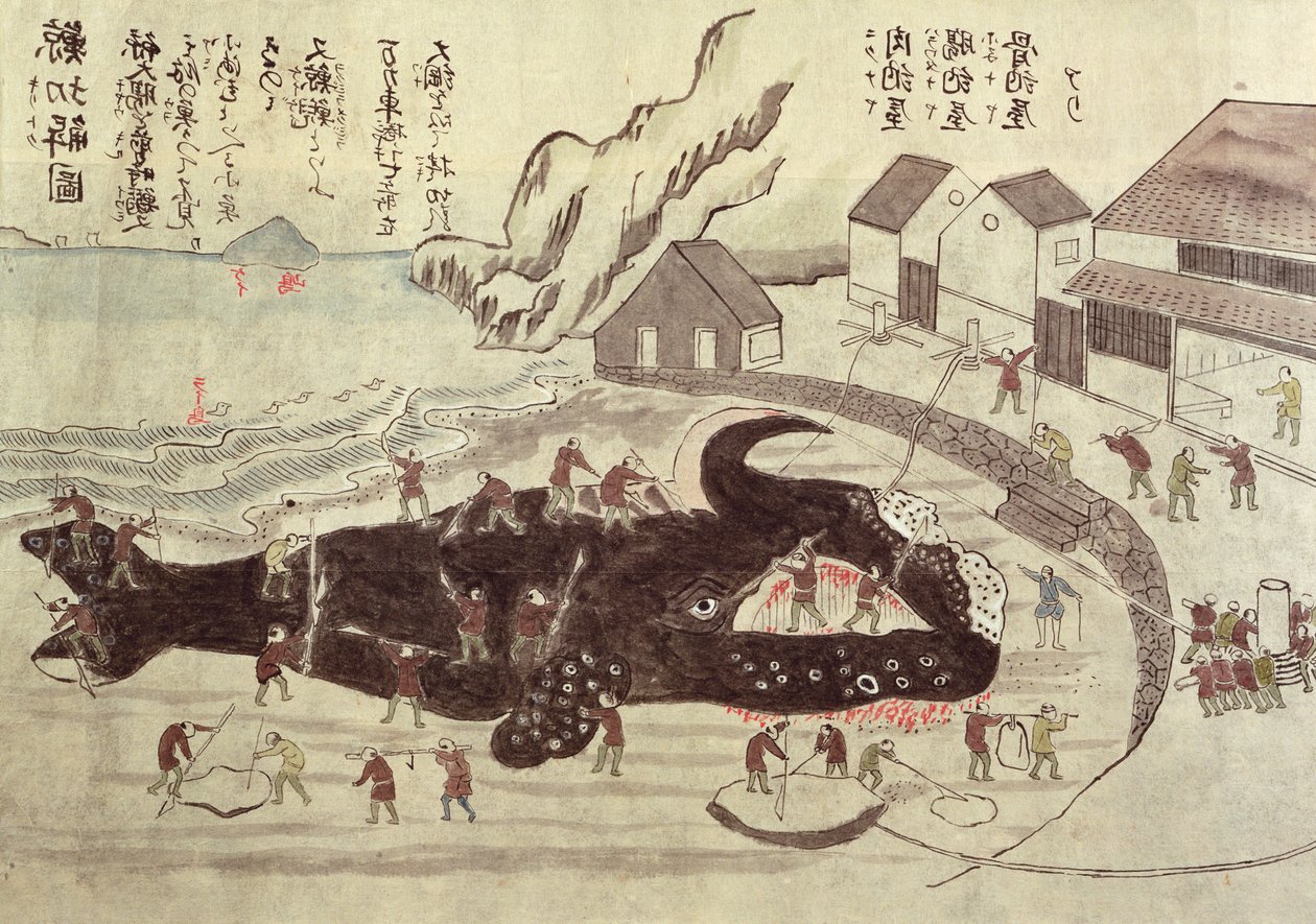 The Jointing of a Whale, konec 19. století (barevná rytina) od Japanese School