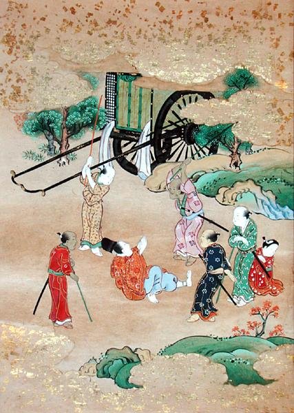 Mnich Shogaku (1126-1235) napadený bandity (akvarel na papíře) od Japanese School