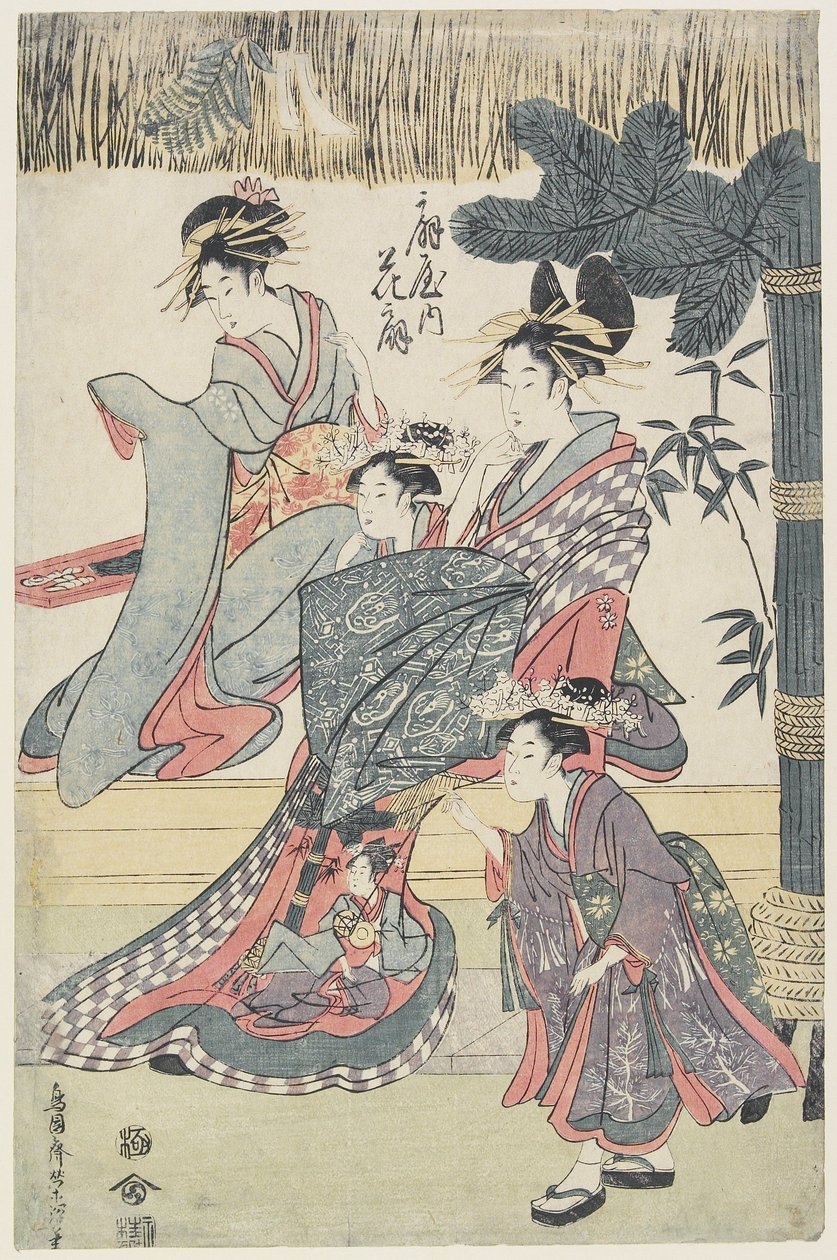 Prostitutka Hanagi z domu ?giya, kolem 1796-97 (barevný dřevořez) od Japanese School