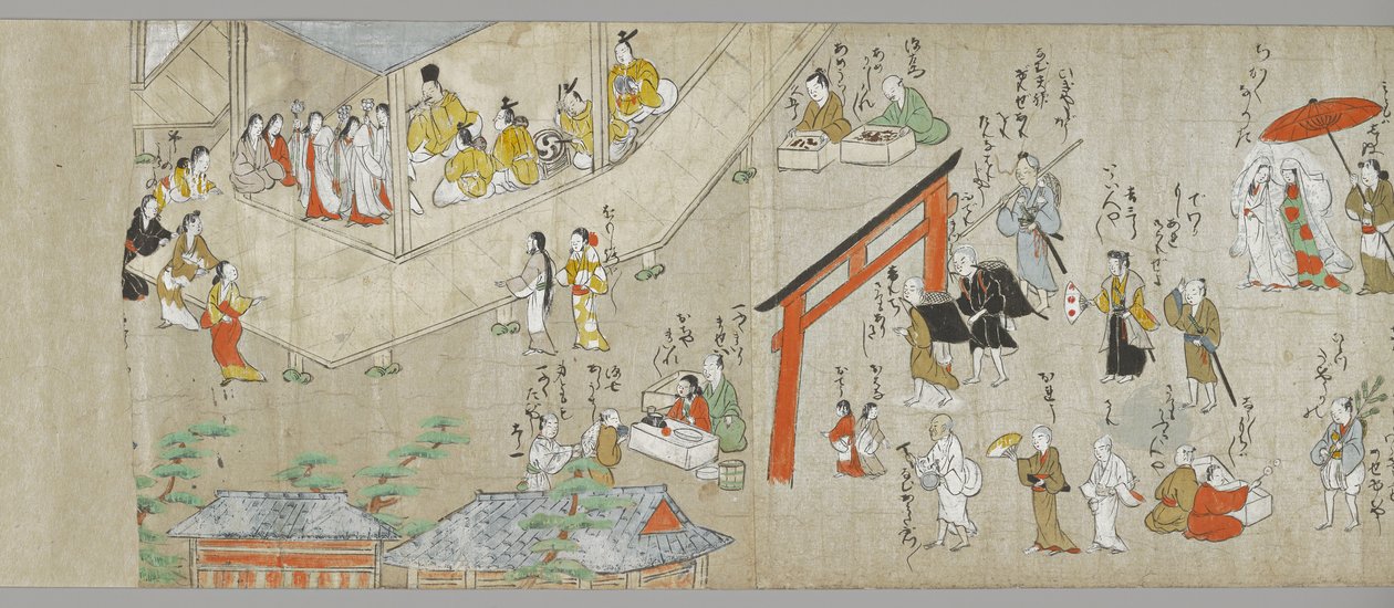 Svitky svatyně Tenjin (jeden z páru) (detail), škola Tosa, 17. století (inkoust, barva & gofun na papíře) (viz také 5846316) od Japanese School