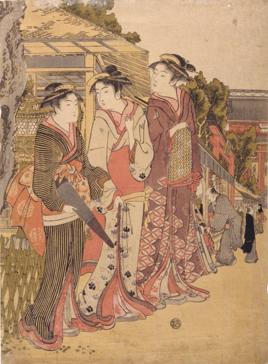 Tři krásky na tržišti (barevný dřevořez) od Japanese School