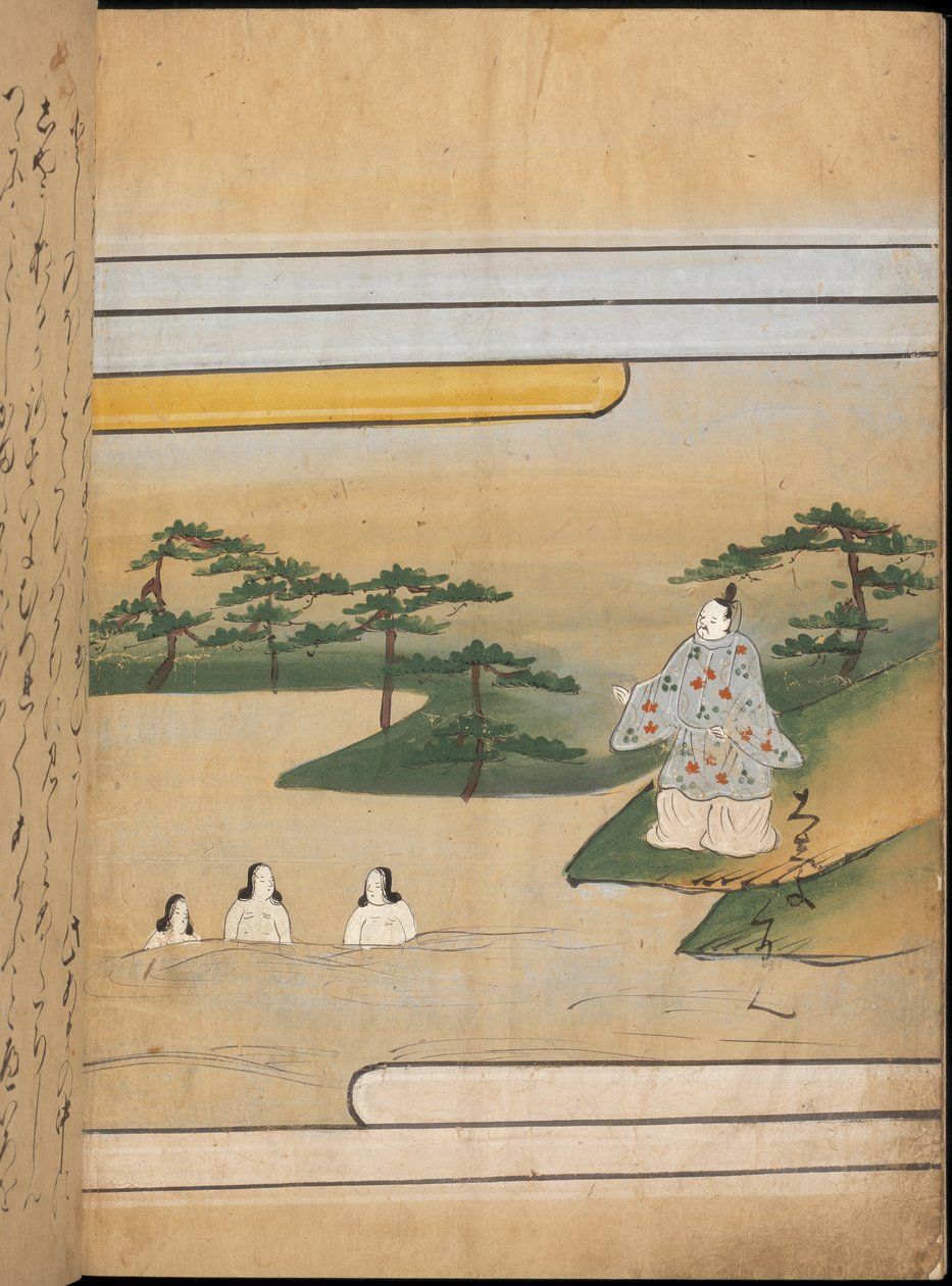 Tři ženy ve vodě, ilustrace z „Taishokkan“ (inkoust a barva na papíře) od Japanese School