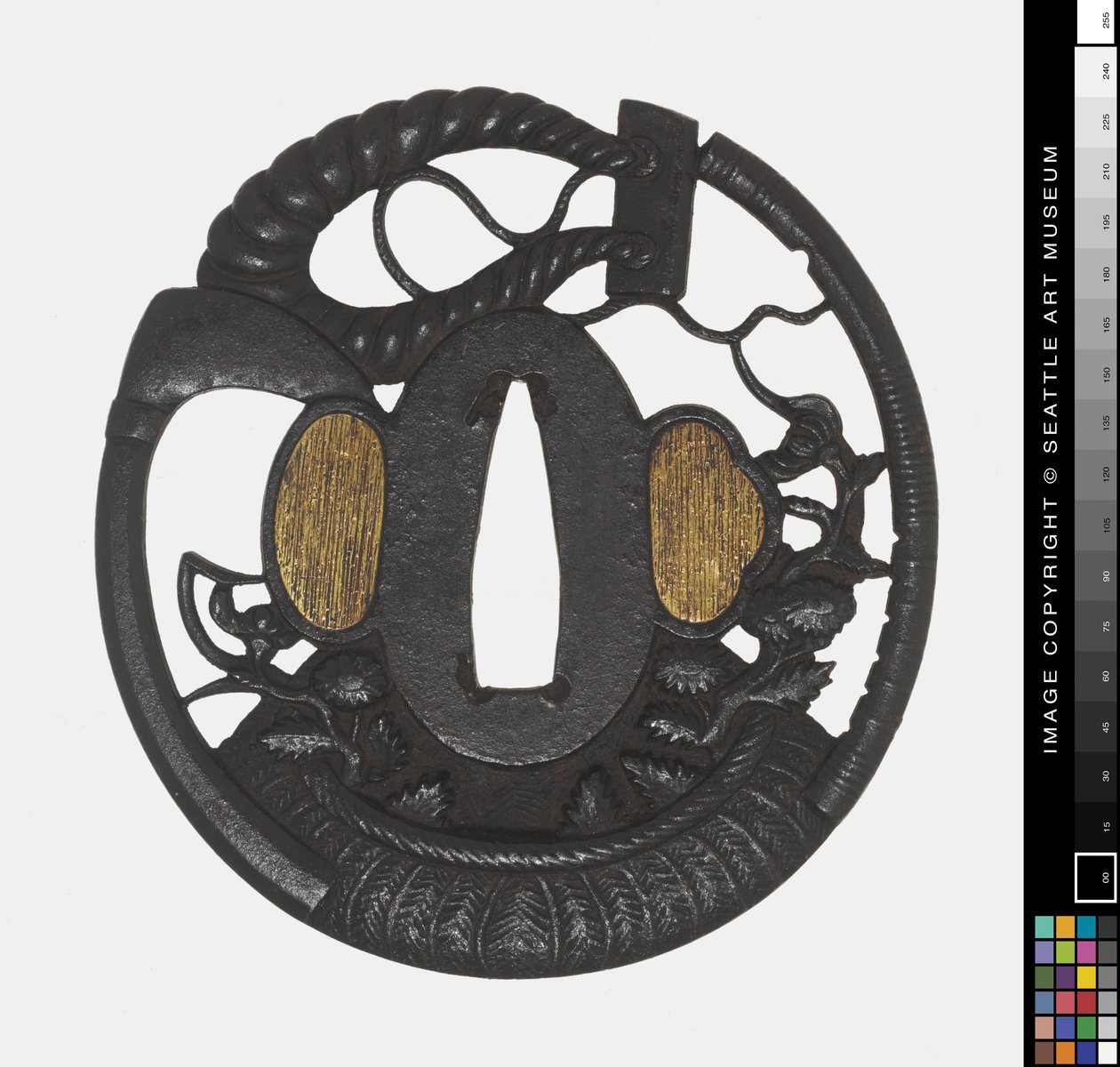 Tsuba: Květiny, kosa, provaz, začátek 18 století (železo) od Japanese School