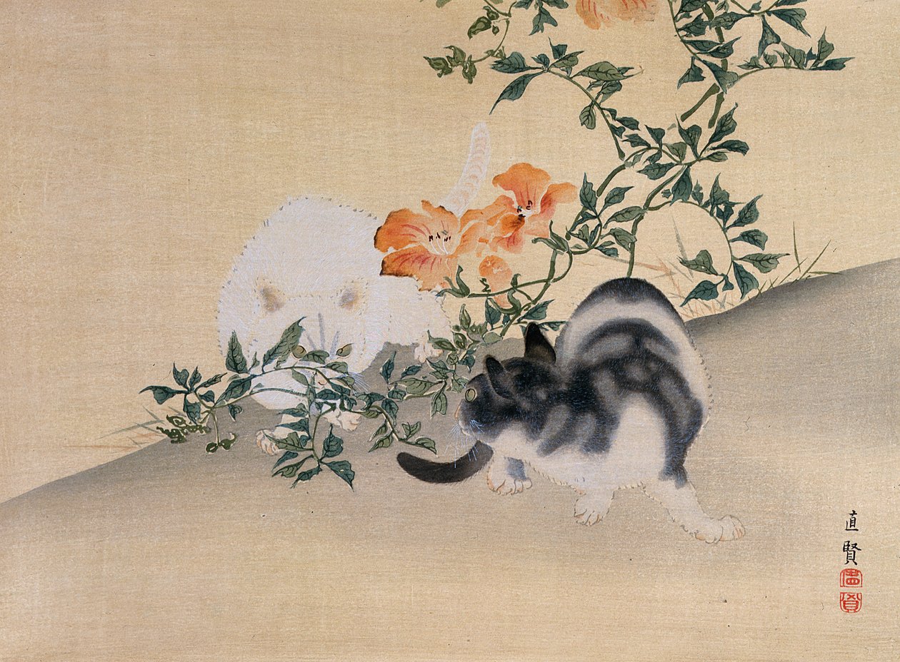 Dvě kočky, ilustrace z časopisu The Kokka, 1898-99 od Japanese School