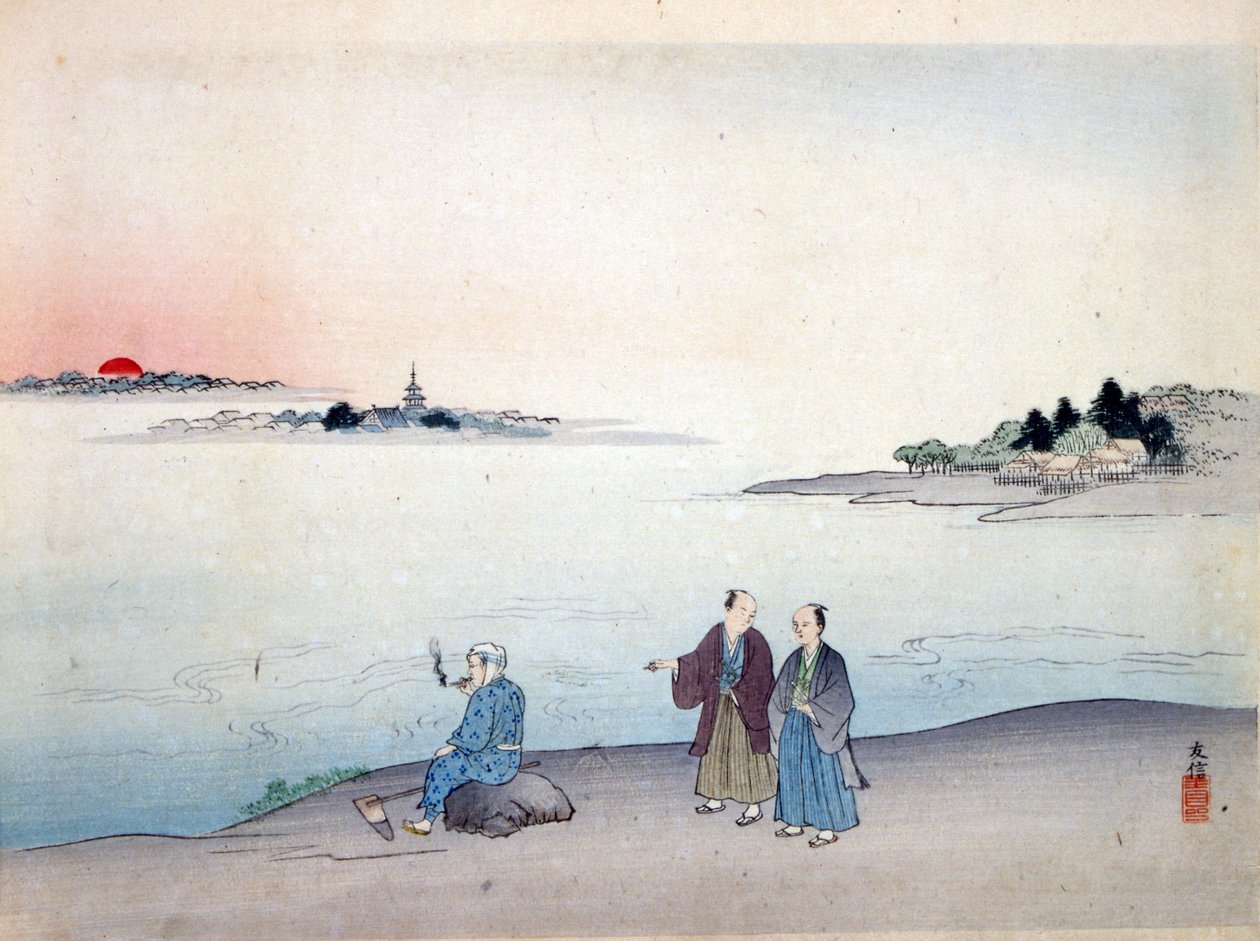Dva muži jdoucí u jezera, c. 1870 od Japanese School