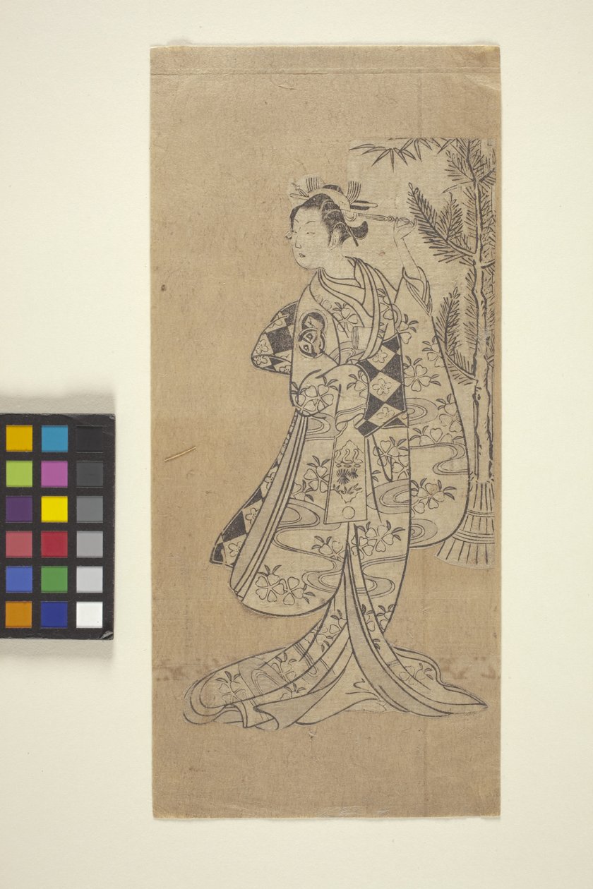 Bez názvu (Žena stojící před stromem) (barevný dřevořez) od Japanese School