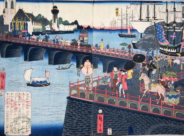 Pohled na Londýn, cca 1860 (barevný dřevořez) od Japanese School