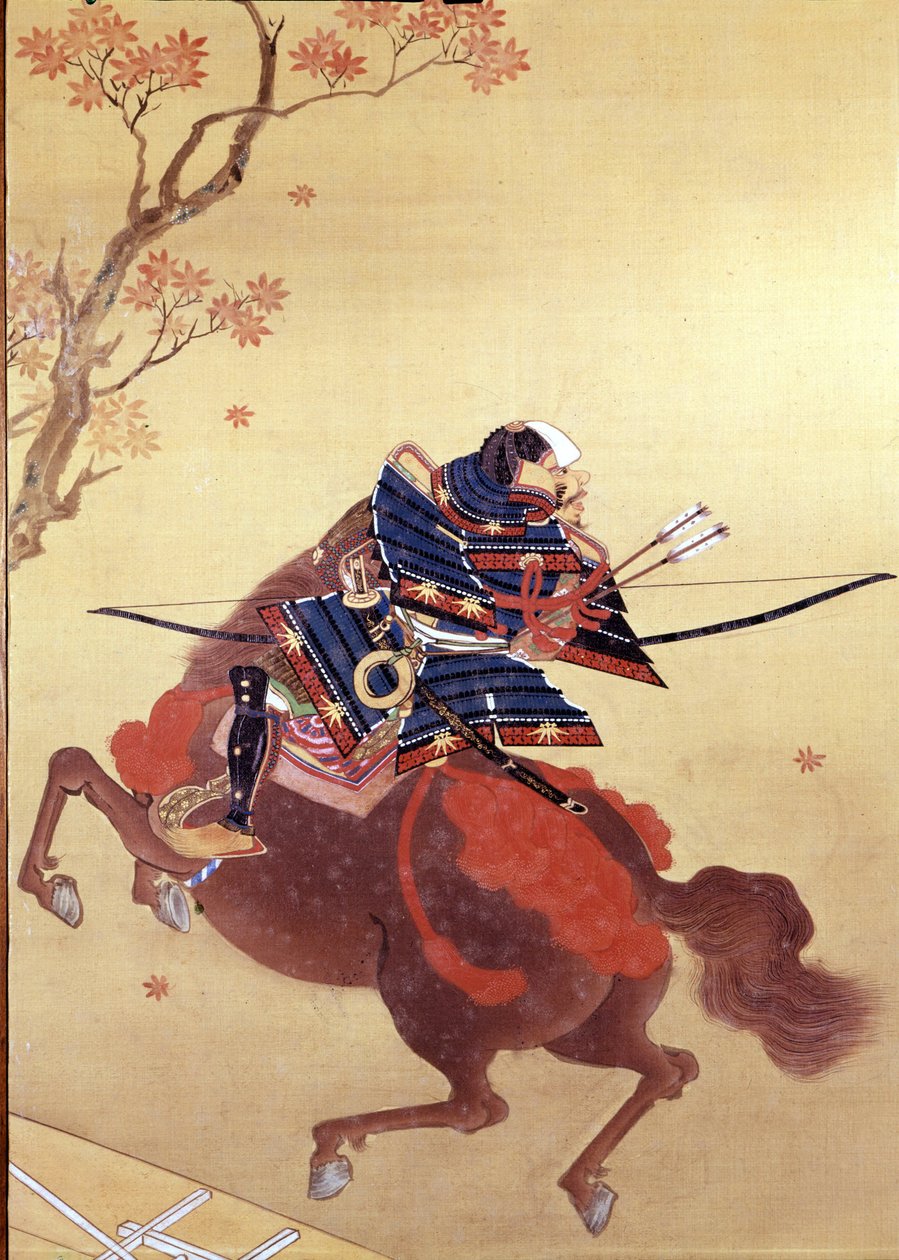 Válečník Munete. Malba na hedvábí školy Tosa, autor Chikana Morizumi dit Hsien. 18. století. Museo Chiossone. Geny od Japanese School