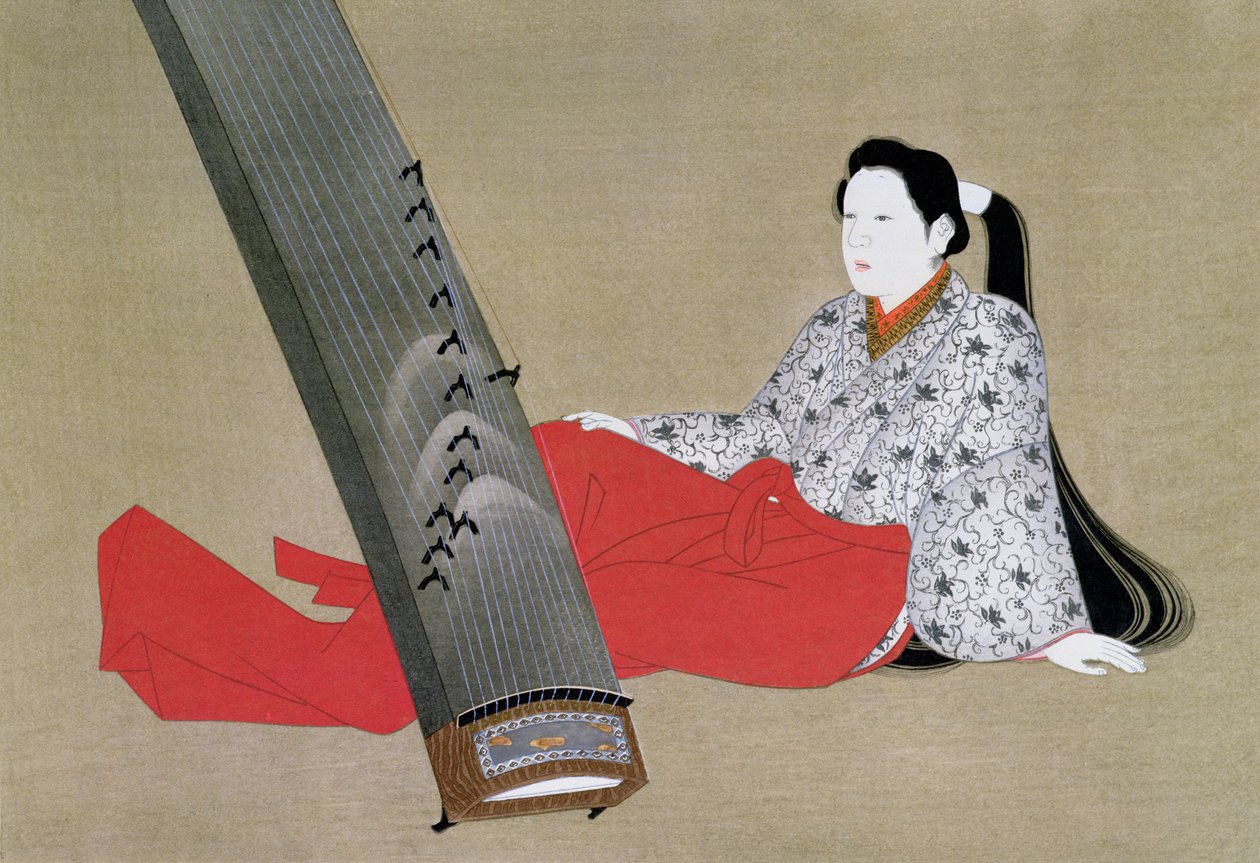 Woman Playing the Koto, reprodukováno v časopise The Kokka, c.1896-97 od Japanese School