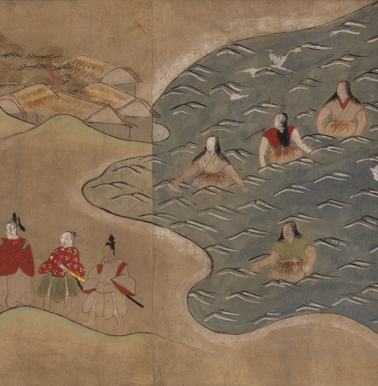 Ženy v moři, ilustrace z „Taishokkan“ (inkoust a barva na papíře) od Japanese School