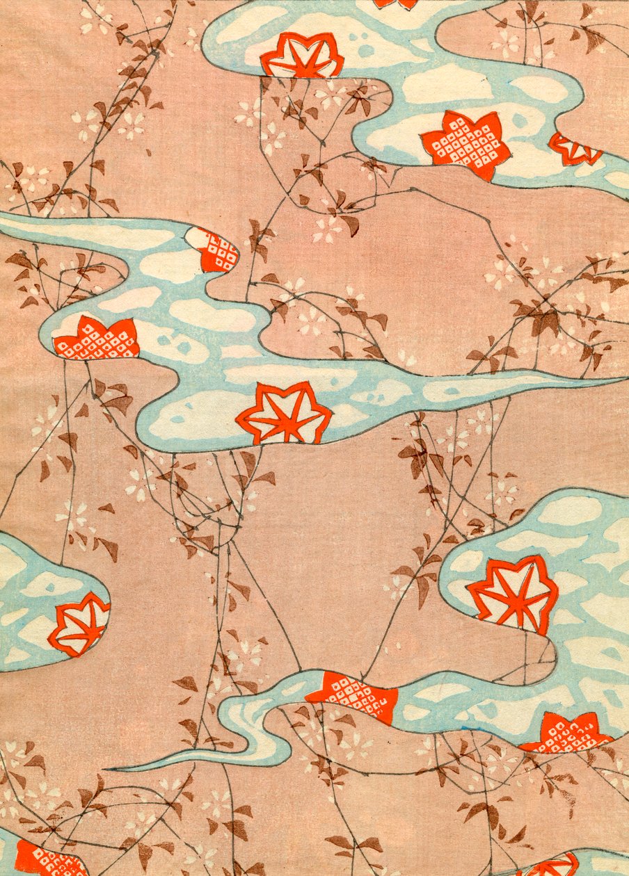 Woodblock tisk podzimního listí od Japanese School