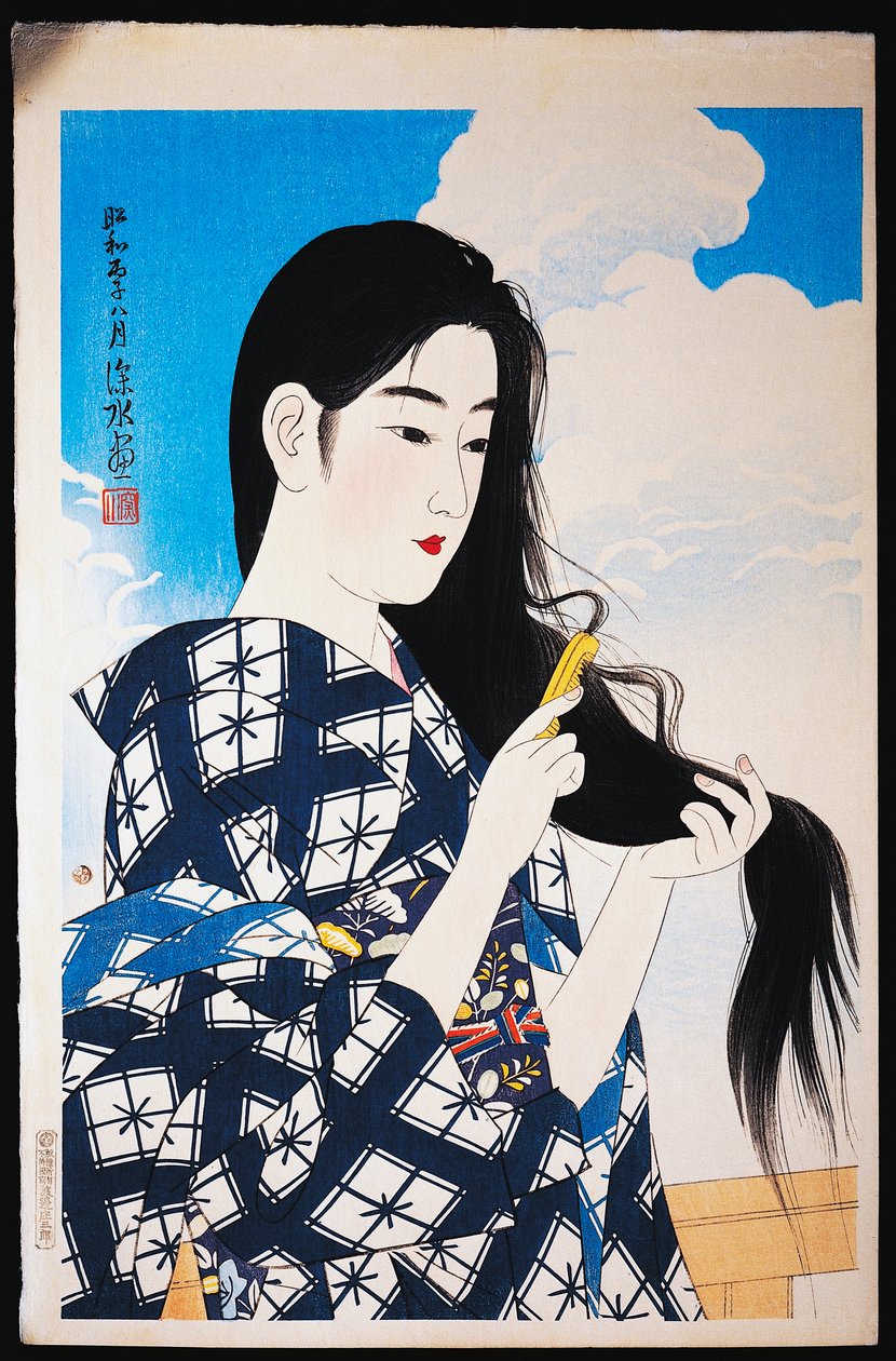 Mladá žena česání vlasů od Japanese School