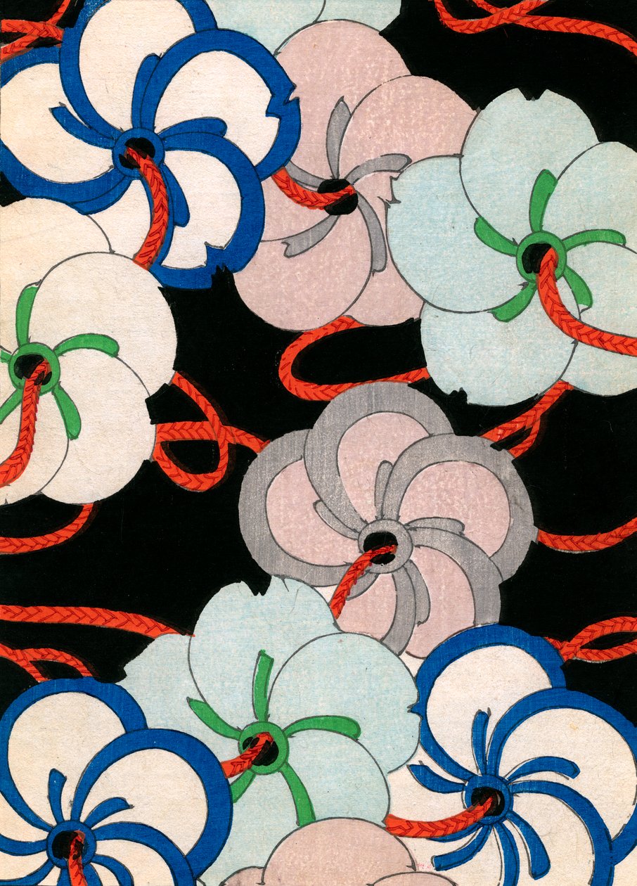 barevný dřevotisk s motivem Camellia Ornaments od Japanese School