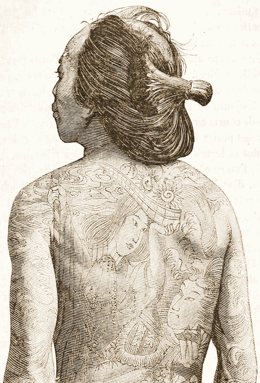 muž s tradičním japonským tetováním Irezumi, kolem roku 1880 od Japanese School