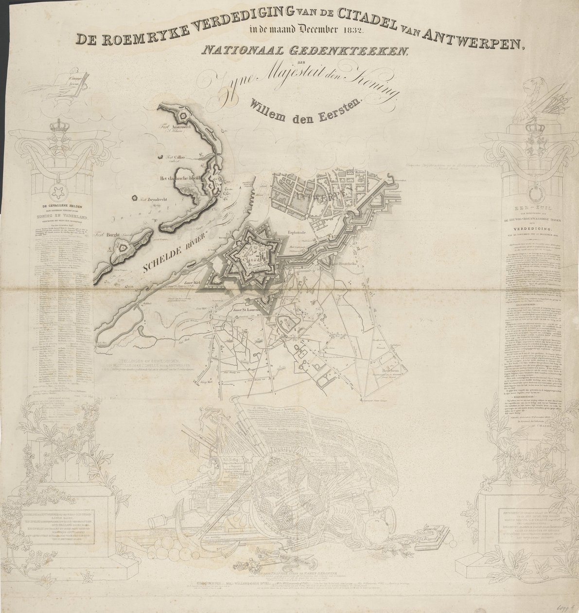 Roemrykova obrana antverpské citadely v prosinci 1832. Národní památník Jeho Veličenstvu králi Willemu den Eerstemu (titul na předmětu) od Ja.s Wyld