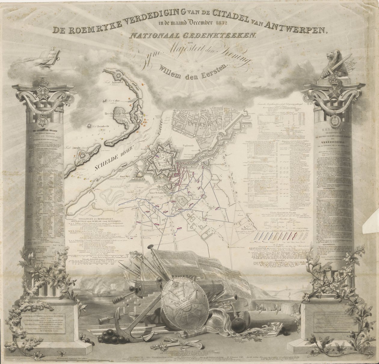 Roemrykova obrana antverpské citadely v prosinci 1832. Národní památník Jeho Veličenstvu králi Willemu den Eerstemu (titul na předmětu) od Ja.s Wyld