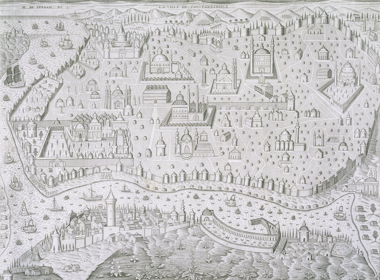 Mapa města Konstantinopole, Turecko, kolem roku 1650 od Jaspar de Isaac