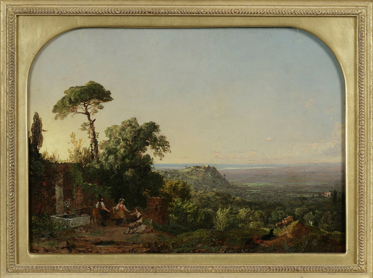 Italská krajina, 1847-49 (olej na papíře připevněný k panelu) od Jasper Francis Cropsey