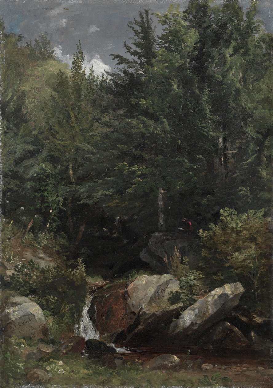 Stromy a potok na svahu od Jasper F. Cropsey