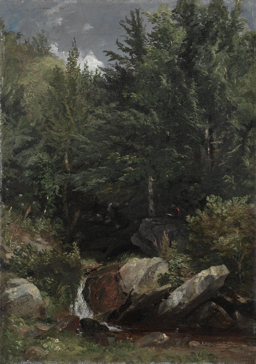 Stromy a potok na svahu od Jasper Francis Cropsey