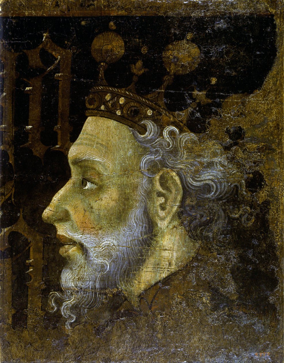 Alfonso V. Aragonský dit le Magnanime - Alfonso V (1396-1458), král Aragonie - Obraz od Jaume (Jaime) Mateu (1382-1452) - 1427 - Tempera na panelu - 56,3x45,3 - Národní muzeum umění Katalánska , Barcelona od Jaume Mateu