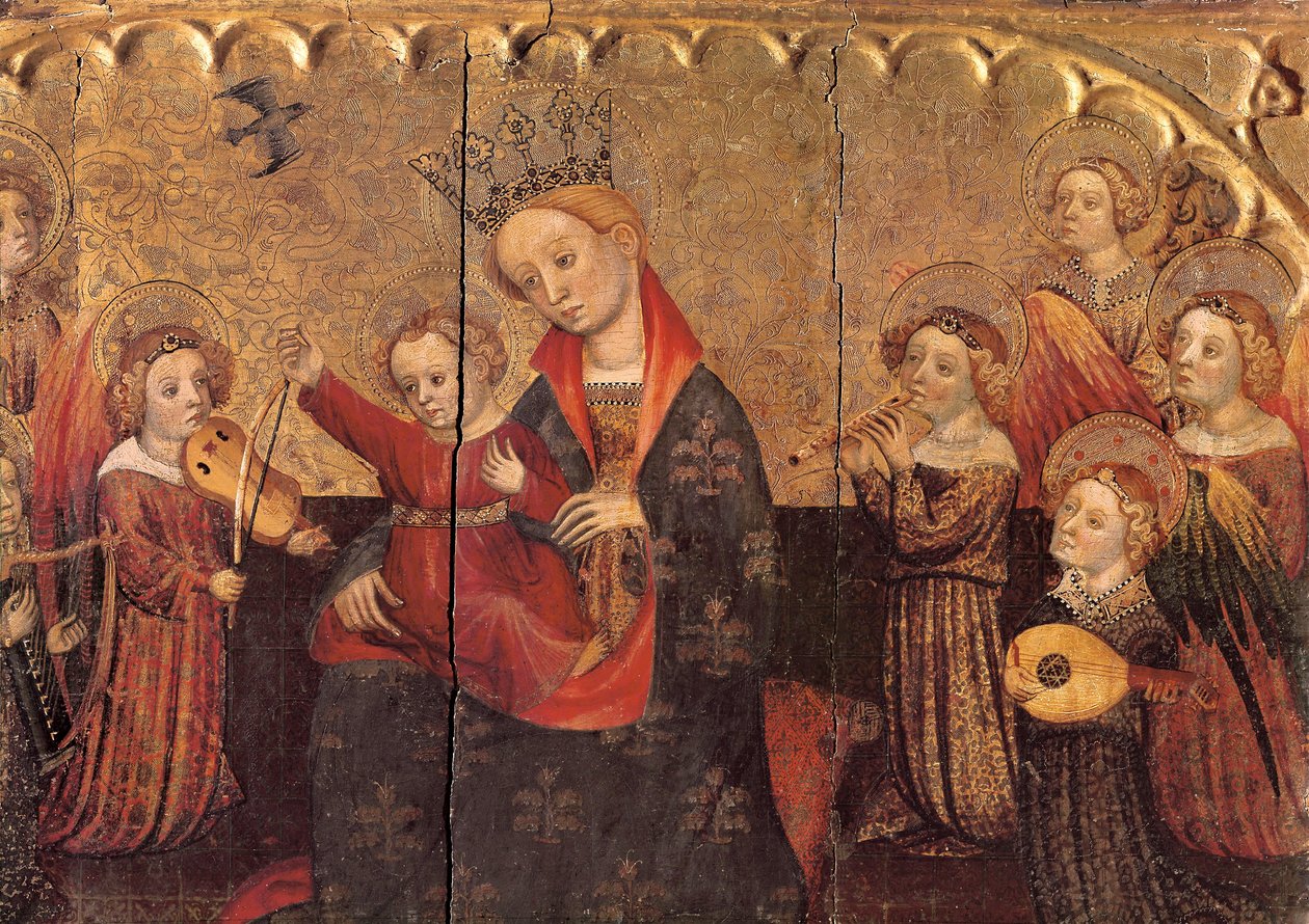 Přihrádka z oltářního obrazu s Pannou a Dítětem a andělskými hudebníky, počátek 15. století (tempera na dřevě) od Jaume Cabrera
