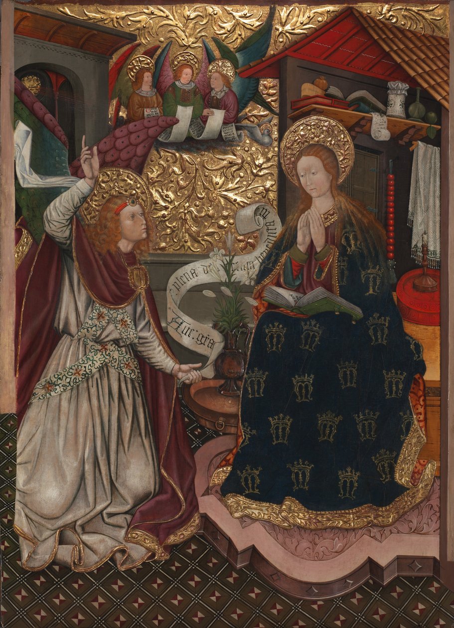 Zvěstování a Narození Páně, asi 1457 (olej, tempera a zlato na dřevěné desce) od Jaume Ferrer