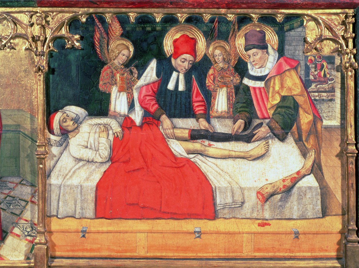 126-0035321 SS. Kosmas a Damian naroubují nohu etiopského muže na pahýl jáhna Justiniána; od Jaume Huguet