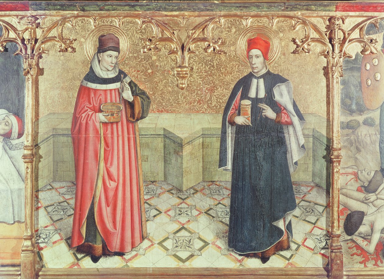 Sv. Kosma a sv. Damián (olej a plátkové zlato na panelu) od Jaume Huguet
