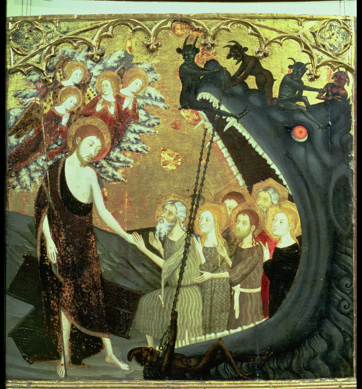 Panel Sestup do Limba, z oltářního obrazu kláštera Santo Sepulchro, Zaragoza (tempera na panelu) od Jaume Serra