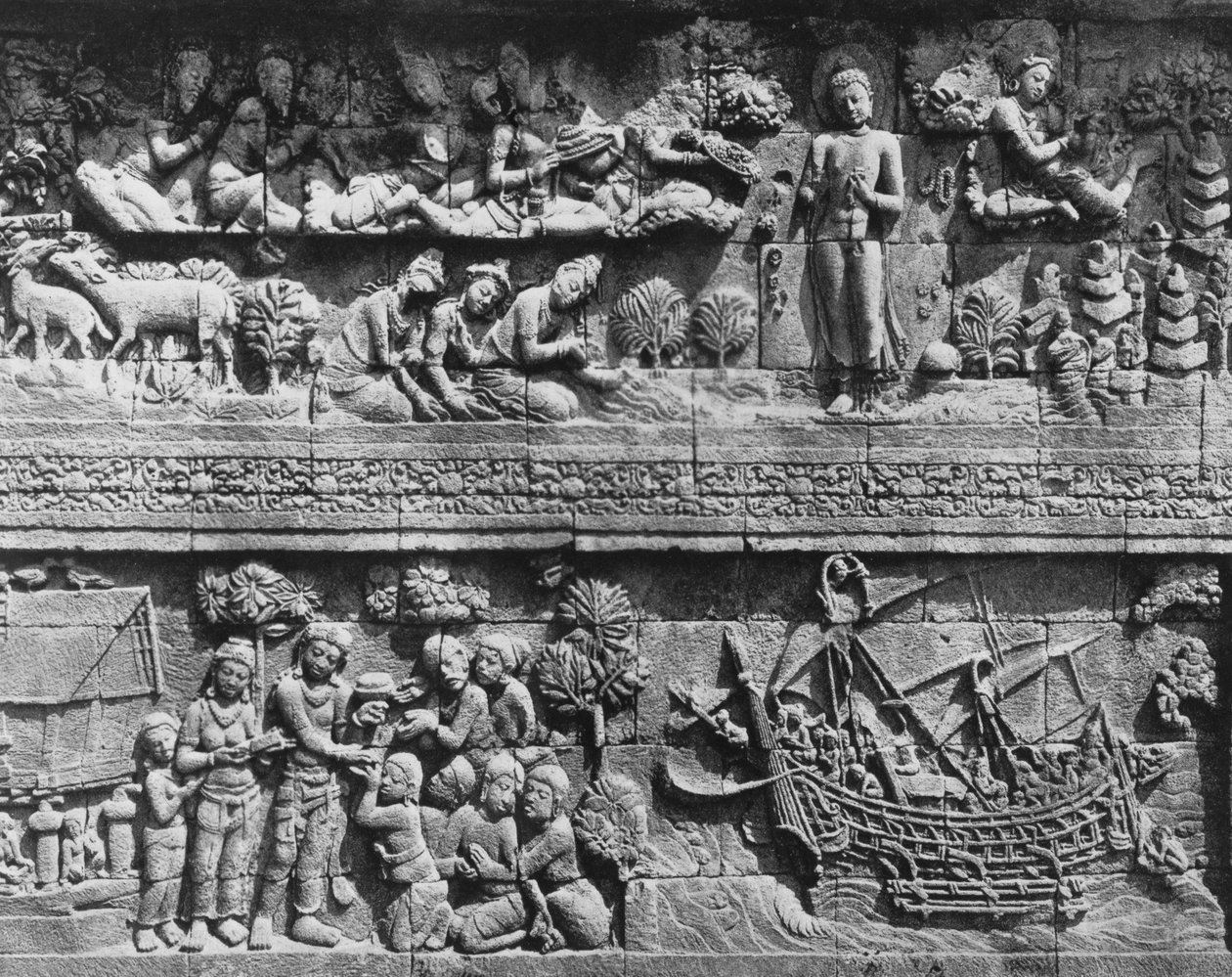 Chrám Borobudur reliéf koupání bódhisattvy (kámen) od Javanese School