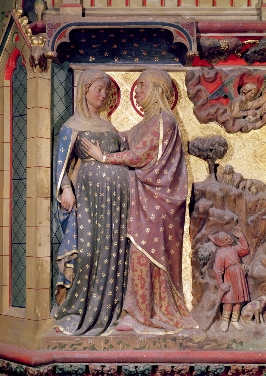 Navštívení, 1340-51 (malovaný kámen) od Jean and Jean Le Boutellier Ravy